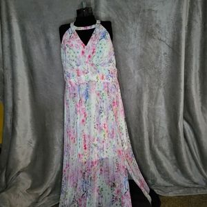 White chiffon floral print dress